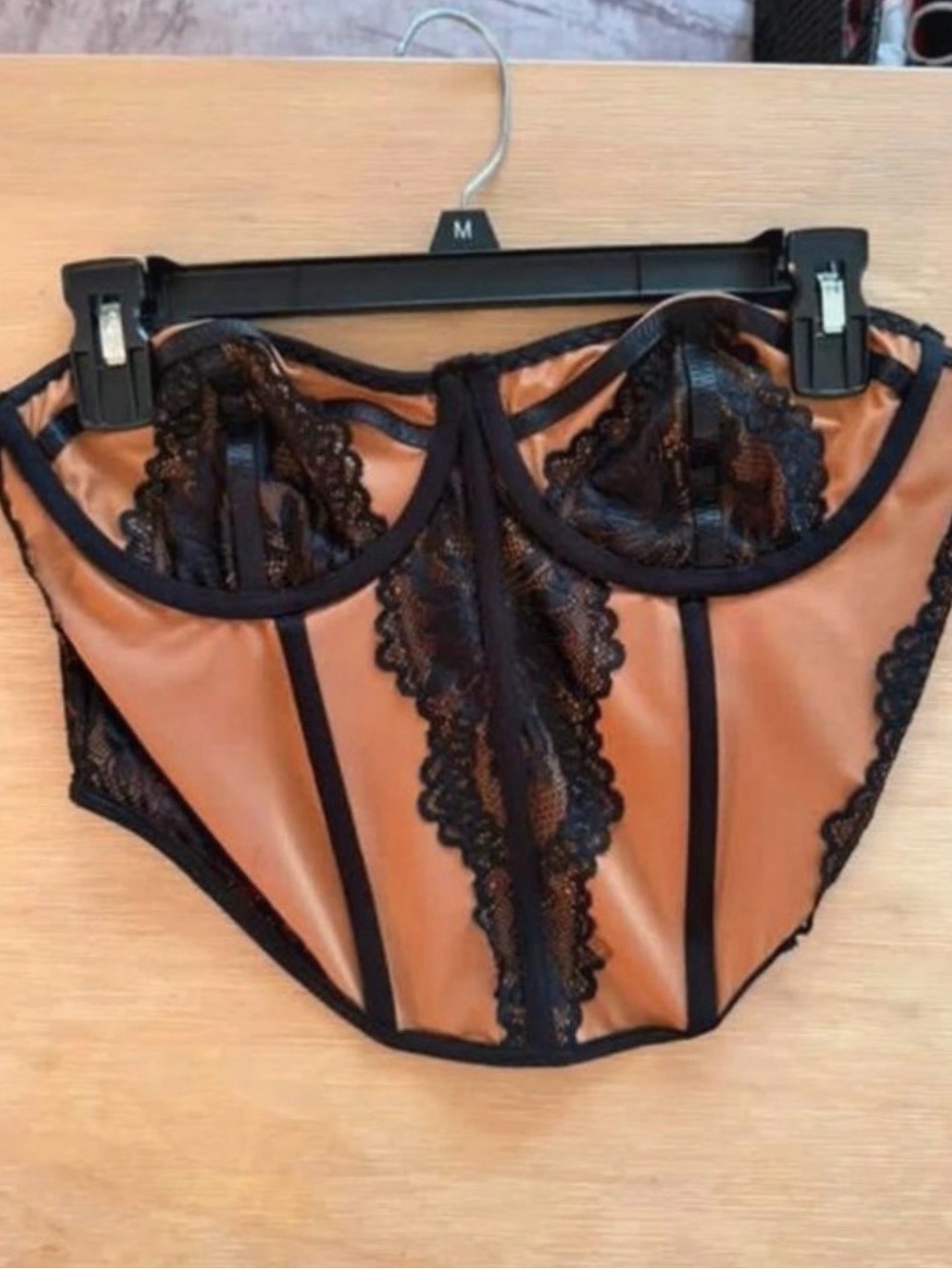 Lace Underwire Corset Top in Tan and Black